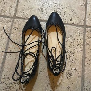 Jessica Simpson Black Leather Lace Up Shoes size 7 1/2